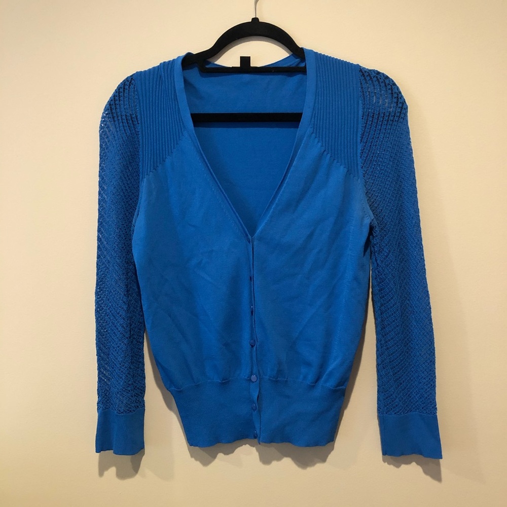 Ann Taylor Open Sleeve Blue Cardigan